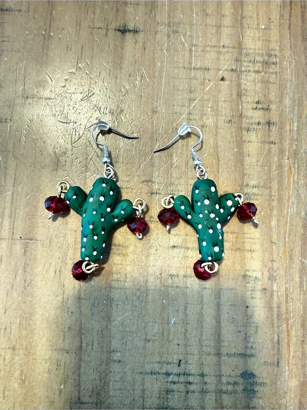 Cactus Earrings in Green & Red Like New